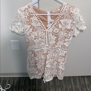 Lace tan and white romper